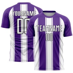 Aangepast wit-zwart uniform sublimatie voetbalshirt paarse lijn