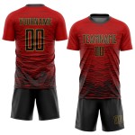 Jersey Uniform Rood Custom Sublimatie Goud Voetbal Zwart-Oud Jersey Uniform Rood Custom Sublimatie Goud Voetbal Zwart-Oud