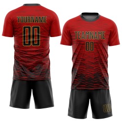Jersey Uniform Rood Custom Sublimatie Goud Voetbal Zwart-Oud