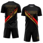 Jersey Rood-Oud Goud Zwarte Lijnen Uniform Aangepaste Diagonale Voetbal Sublimatie