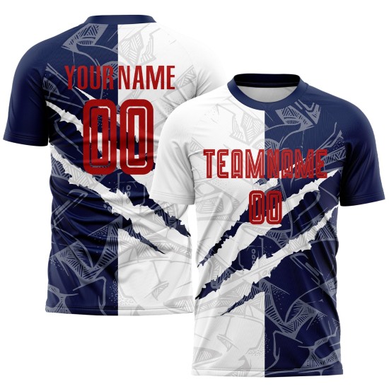Rood-marineblauw shirt sublimatie graffiti patroon aangepast kras uniform voetbal