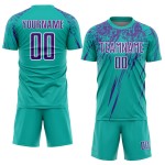 Sublimatie voetbal aqua paars-wit shirt uniform op maat