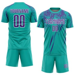 Sublimatie voetbal aqua paars-wit shirt uniform op maat