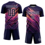 Sublimatie-uniform met marineblauwe lijnen, voetbalshirt op maat in wit