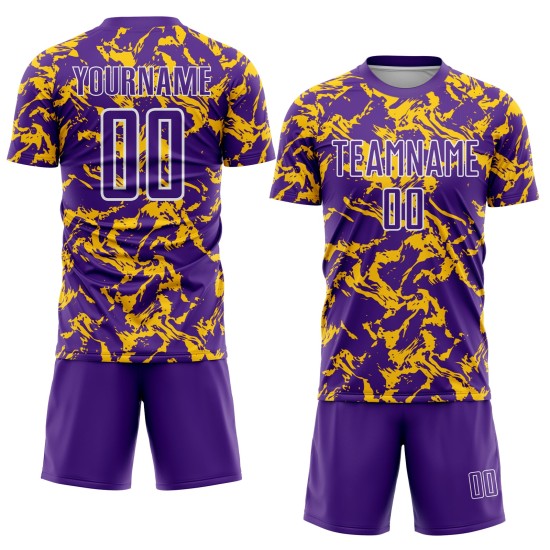 Goud-wit vloeibaar voetbal sublimatie aangepast uniform shirt abstract paars Goud-wit vloeibaar voetbal sublimatie aangepast uniform shirt abstract paars