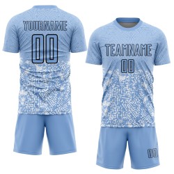 Blauwzwarte geometrische aangepaste licht jerseyvormen uniform voetbal sublimatie Blauwzwarte geometrische aangepaste licht jerseyvormen uniform voetbal sublimatie