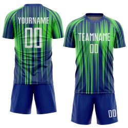Groen Neon Aangepast Wit-Koninklijk Sublimatie Uniform Jersey Voetbal Groen Neon Aangepast Wit-Koninklijk Sublimatie Uniform Jersey Voetbal