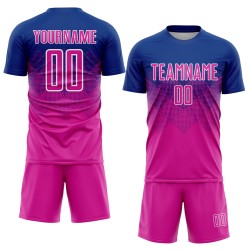 Diep roze-wit uniform Koninklijk shirt op maat gemaakt voetbal sublimatie Diep roze-wit uniform Koninklijk shirt op maat gemaakt voetbal sublimatie