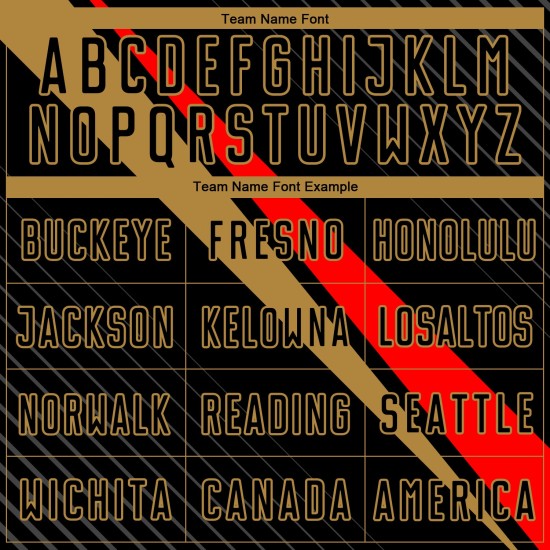 Jersey Rood-Oud Goud Zwarte Lijnen Uniform Aangepaste Diagonale Voetbal Sublimatie