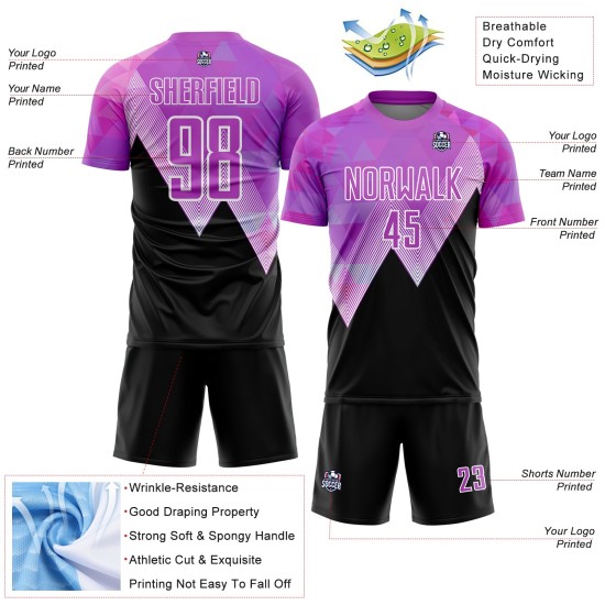Voetbal Paars Patroon Zwart-Wit Aangepast Jersey Uniform Sublimatie Geometrisch Voetbal Paars Patroon Zwart-Wit Aangepast Jersey Uniform Sublimatie Geometrisch