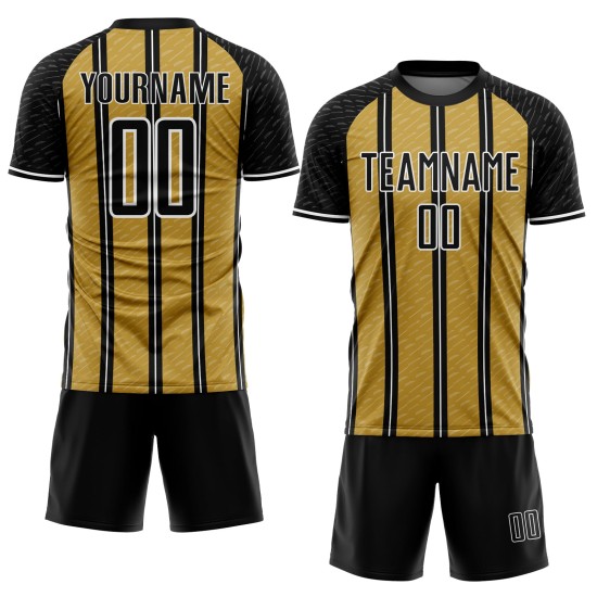Voetbaluniform op maat, oude jerseylijn, goud-wit, sublimatie, zwart