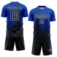Aangepaste fragmentkunst Abstract Jersey Sublimatie Voetbaluniform Zwart-Wit Blauw Donder