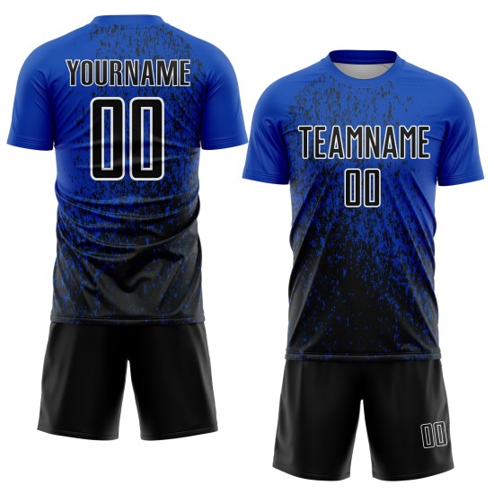 Aangepaste fragmentkunst Abstract Jersey Sublimatie Voetbaluniform Zwart-Wit Blauw Donder Aangepaste fragmentkunst Abstract Jersey Sublimatie Voetbaluniform Zwart-Wit Blauw Donder