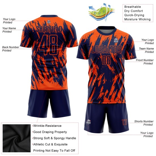 Sublimatie Marineblauw Voetbal Oranje Aangepast Uniform Jersey