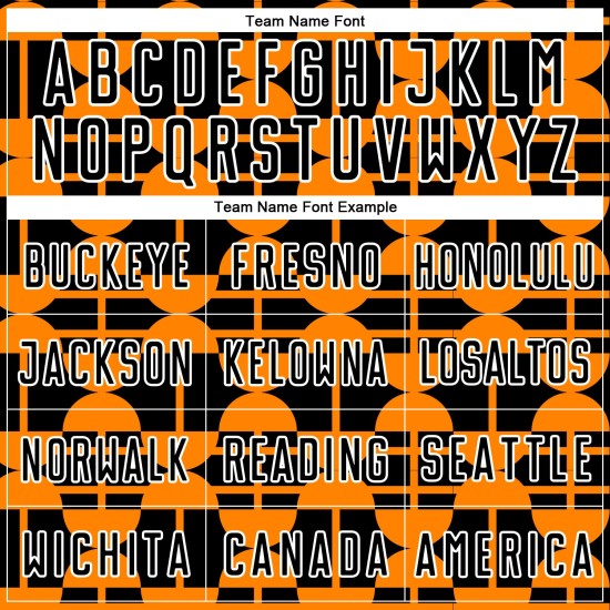 Voetbalshirt Bay Geometrisch Aangepast Zwart Uniform Vormen Oranje-Wit Sublimatie