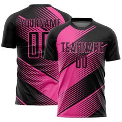 Voetbalshirt op maat met sublimatielijn, zwart en roze uniform