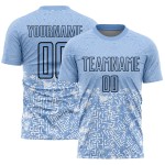 Blauwzwarte geometrische aangepaste licht jerseyvormen uniform voetbal sublimatie Blauwzwarte geometrische aangepaste licht jerseyvormen uniform voetbal sublimatie