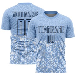 Blauwzwarte geometrische aangepaste licht jerseyvormen uniform voetbal sublimatie