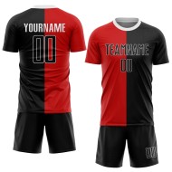 Jersey Custom Uniform Zwart-Wit Voetbal Rood Mode Sublimatie Split Jersey Custom Uniform Zwart-Wit Voetbal Rood Mode Sublimatie Split