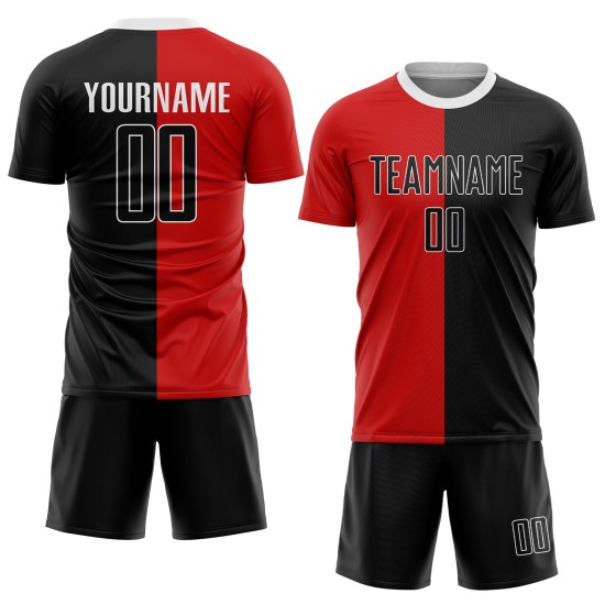 Jersey Custom Uniform Zwart-Wit Voetbal Rood Mode Sublimatie Split Jersey Custom Uniform Zwart-Wit Voetbal Rood Mode Sublimatie Split