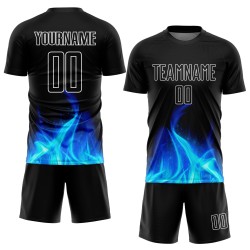 Sublimatie Jersey Uniform Wit Vlam Voetbal Aangepast Zwart