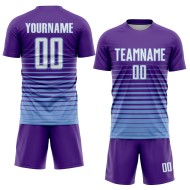 Custom Fade Soccer Blauw Uniform Krijtstreep Wit-Licht Mode Sublimatie Jersey Paars Custom Fade Soccer Blauw Uniform Krijtstreep Wit-Licht Mode Sublimatie Jersey Paars