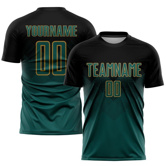 Sublimatie Groen-Oude Middernacht Voetbal Jersey Aangepast Zwart Goud Uniform