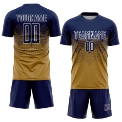 Marineblauw-wit aangepast voetbalshirt, oud sublimatie-uniform, goud Marineblauw-wit aangepast voetbalshirt, oud sublimatie-uniform, goud