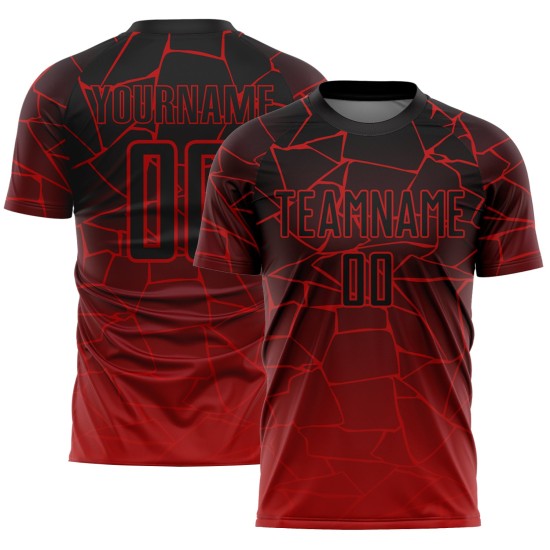 Aangepast shirt sublimatie zwart uniform lijnen voetbal rood