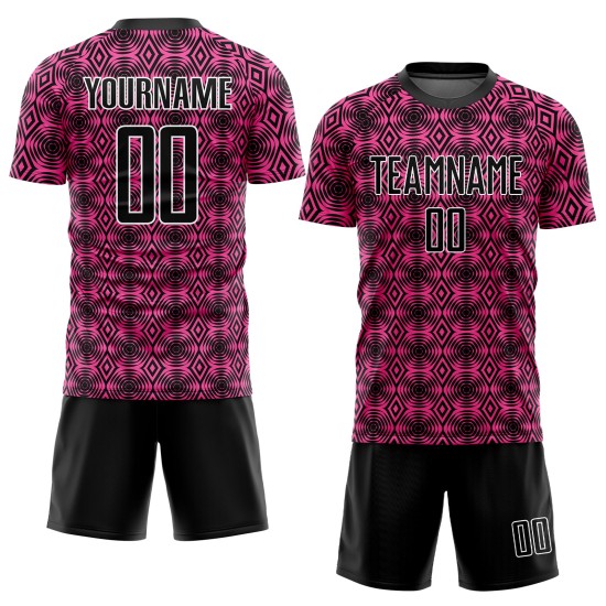 Aangepast shirt zwart-wit uniform vormen sublimatie voetbal geometrisch roze Aangepast shirt zwart-wit uniform vormen sublimatie voetbal geometrisch roze