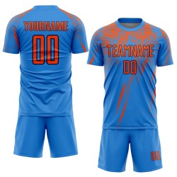 Poederuniform Blauw Jersey Aangepast Oranje-Marineblauw Sublimatie Voetbal