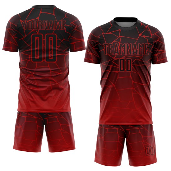 Aangepast shirt sublimatie zwart uniform lijnen voetbal rood