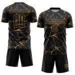 Oud uniform zwart shirt gouden voetbal aangepaste sublimatie
