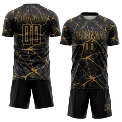 Oud uniform zwart shirt gouden voetbal aangepaste sublimatie