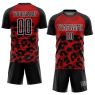 Animal Soccer Custom Jersey Zwart-Wit Sublimatie Rood Print Uniform Animal Soccer Custom Jersey Zwart-Wit Sublimatie Rood Print Uniform