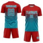Rood blauwgroen-wit uniform aangepast sublimatie voetbalshirt Rood blauwgroen-wit uniform aangepast sublimatie voetbalshirt