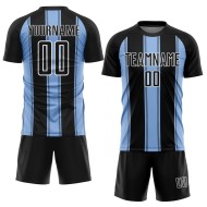 Aangepast zwart blauw-wit shirt sublimatie uniform lijn licht voetbal Aangepast zwart blauw-wit shirt sublimatie uniform lijn licht voetbal