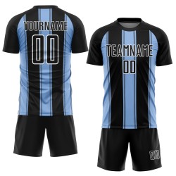 Aangepast zwart blauw-wit shirt sublimatie uniform lijn licht voetbal Aangepast zwart blauw-wit shirt sublimatie uniform lijn licht voetbal