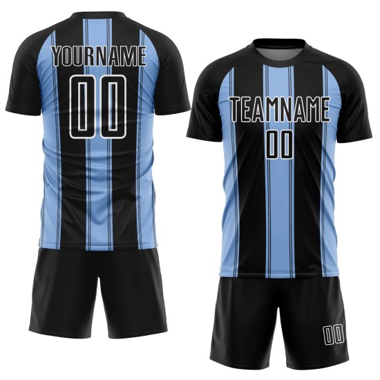 Aangepast zwart blauw-wit shirt sublimatie uniform lijn licht voetbal Aangepast zwart blauw-wit shirt sublimatie uniform lijn licht voetbal