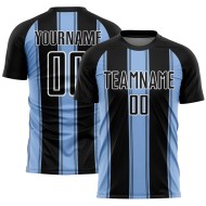 Aangepast zwart blauw-wit shirt sublimatie uniform lijn licht voetbal