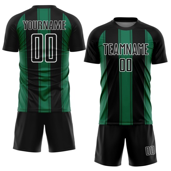 Jersey Line Custom Kelly Sublimatie Zwart Voetbaluniform Groen-Wit Jersey Line Custom Kelly Sublimatie Zwart Voetbaluniform Groen-Wit