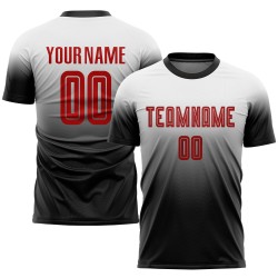 Mode Wit Uniform Voetbal Rood-Zwart Vervaagd Aangepast Jersey Sublimatie