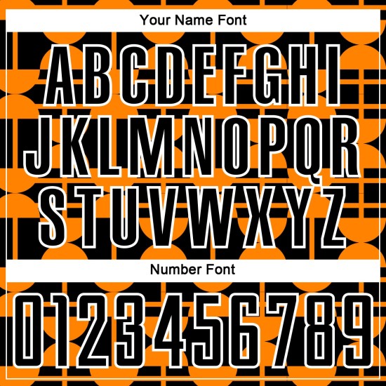 Voetbalshirt Bay Geometrisch Aangepast Zwart Uniform Vormen Oranje-Wit Sublimatie