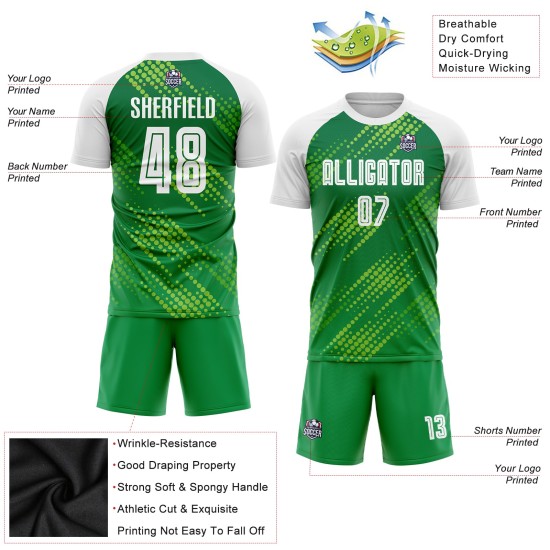 Sublimatie Neon Voetbaluniform Wit-Kelly Jersey Aangepast Groen Groen Sublimatie Neon Voetbaluniform Wit-Kelly Jersey Aangepast Groen Groen