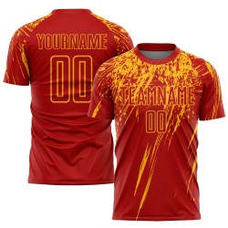 Aangepast shirt met gouden uniform en rode voetbalsublimatie